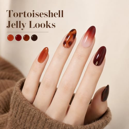 Beetles Jelly Tortoise Fall Gel Nail Polish Set 6 Transparent Fall Colors - color: D - Brown-06