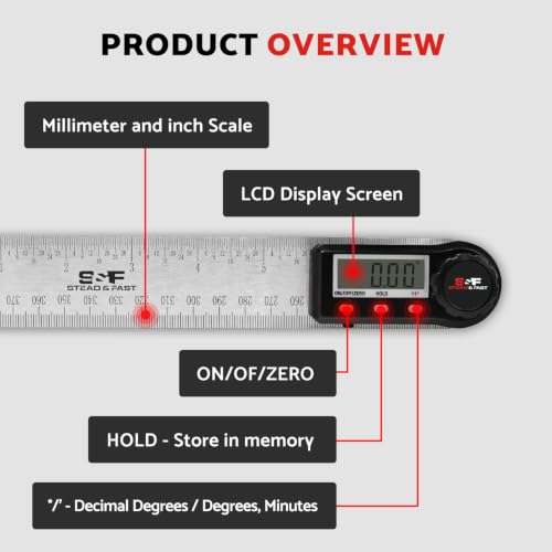 S&F STEAD & FAST Stainless Steel Digital Angle Finder Tool, 7 Inch / 200 mm - size: Full Size