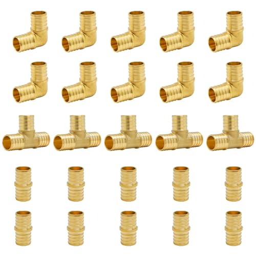 SUNGATOR 25-Pack 1 Inch PEX Fittings Kit, Elbow(10) Tee(5) Coupling(10) - size: 1", 25 Pack