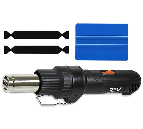 REV Professional Grade Inline Design Handheld Heat Gun for Automotive Vinyl Wrap (Heat Gun with Blue Application Squeegee & 2x Black Felt) - color: Heat Gun With Blue Application Squeegee & 2x Black Felt