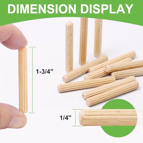 1/4" x 1-3/4" Wooden Dowel Pins, FoDau770 Fluted Wood Dowel Rods, Natural Beech Wood Dowel Pegs for Crafts, Woodworking, DIY Furniture - 200 Pieces - size: 1/4" x 1-3/4"