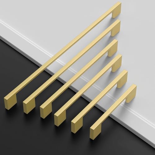 Amerdeco 10 Pack Brushed Gold Cabinet Pulls 3 Inch(76MM) Hole Centers Kitchen Cabinet Handles Cabinet Hardware Kitchen Handles for Cabinets Cupboard Handle Drawer Pulls ZH0060 - color: Brushed Gold, size: 3"/76mm Hole Center, style: 10 Pack
