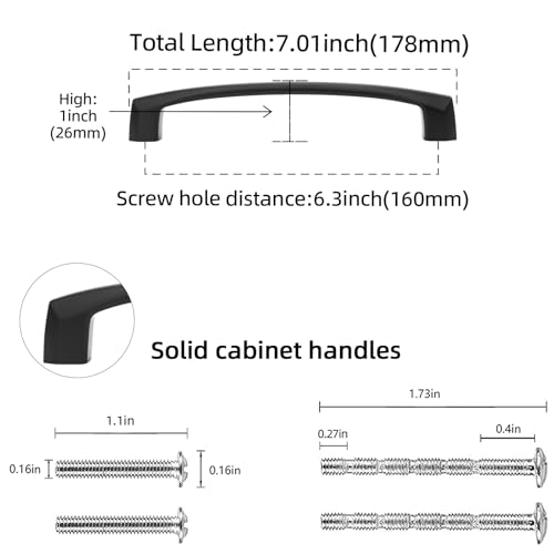 10 Pack 6-1/4 inch Matte Black Kitchen Cabinet Handles Cabinet Pulls Black Drawer Pulls Kitchen Cabinet Hardware Handles Dresser Handles - color: Matte Black, size: 6-1/4" Hole Center（160mm）