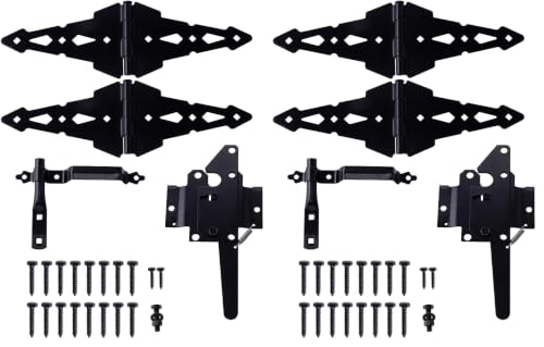 HOME MASTER HARDWARE Wood Gate Hardware Set-Heavy Duty 8" Decorative Strap Hinges and Spring Loaded Latch Gate Kit with Screws for Outdoor Fence Swing Gate Black Finish (Pack of 2) - size: 8" Decorative Strap Hinges (Pack of 2)