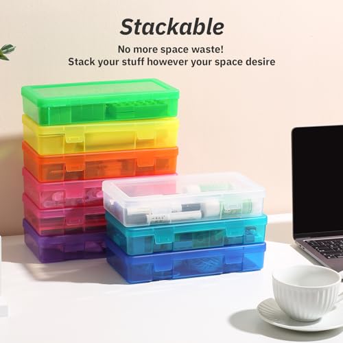 novelinks Small Plastic Storage Containers with Lids and Clear Pencil Box - color: 9 Pack Medium -Color