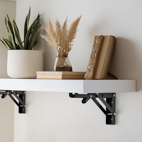 Matte Black Folding Shelf Brackets, 12 Inch, 4 Pack - size: 12 Inch