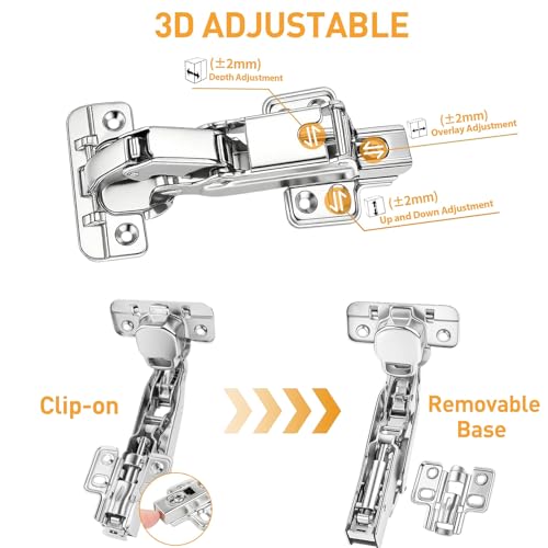 TamBee 175 Degree Hinges Frameless Cabinet Doors Hinges 48mm Concealed Hydraulic Adjustable Soft Closing Nickel-Plated Steel Buffer Dampers for Kitchen Corner, 1 Pair 2Pcs (Full Overlay) - size: 175° Full Overlay