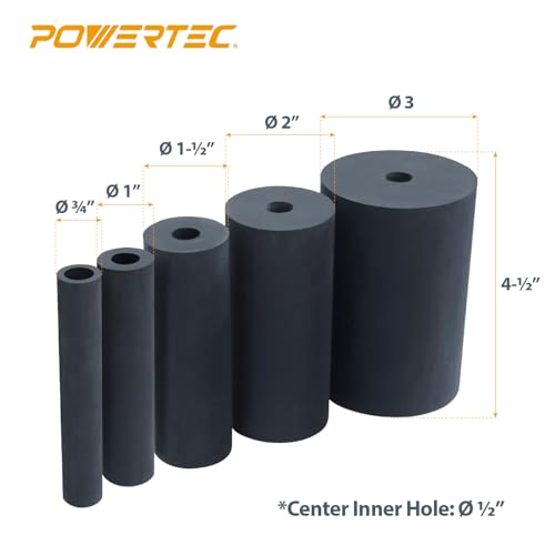 POWERTEC OS1000004 Oscillating Sander Rubber Drum 5-Piece Set for Drill or Drill Press w/ 3/4", 1", 1-1/2", 2", 3" - style: Rubber Sanding Drum