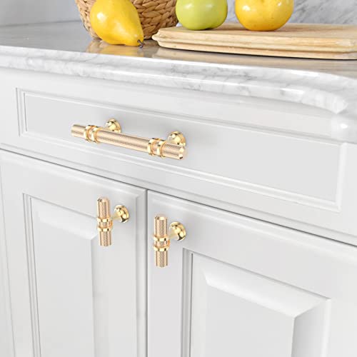 Asidrama 10 Pack 3 Inch(76mm) Knurled Brushed Brass Kitchen Cabinet Handles, Glod Cabinet Pulls Kitchen Cabinet Hardware Cupboard Handles Drawer Pulls - color: Brushed Brass, size: 3" Hole Center, style: 10 Pack