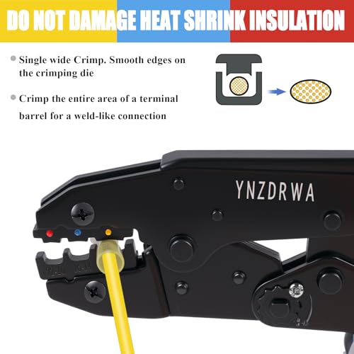 Crimping Tool for Heat Shrink Connectors, Ratcheting Wire Terminal Crimper