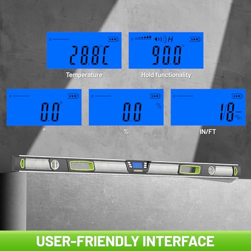 Huepar 48-Inch Digital Level, Professional Smart Precision Torpedo Level Tool, Bright LCD Display, Audible Alerts, Magnetic Bottom, IP54 Dust Water Resistant, with Carrying Case - size: 48 Inch Level
