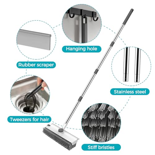 SetSail Floor Scrub Brush with 54in Adjustable Long Handle, Grey&White