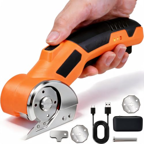 Cordless Electric Scissors, Rechargeable Rotary Cutter for Cloth Paper Leather Carpet Plastic, Portable Wireless Cutting Tool, 320RPM, 0.26"Cutting Depth, 3000mAh Battery for DIY Craft Sewing Home Use