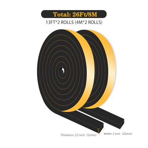 Weather Stripping,High Density CR,Strong Adhesive,1 in x 1/2 in x 26Ft - color: Black, size: 1 in x 1/2 in x 26 ft