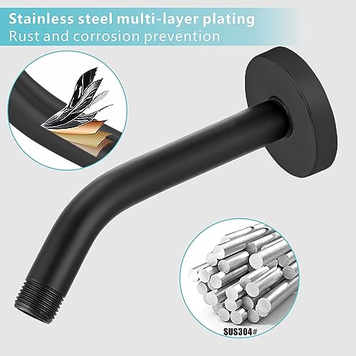 Shower Arm with Flange, 8 Inches Wall Mount Replacement Shower Head Arm For Fixed Shower Head and Handheld Showerhead, Matte Black - color: Matte Black, style: 8 Inch