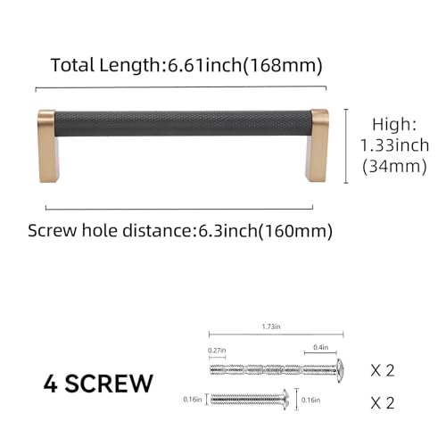 10 Pack 6-1/4 inch Black and Champagne Bronze Kitchen Cabinet Handles Knurled Cabinet Pulls Black Drawer Pulls Kitchen Cabinet Hardware Handles Dresser Handles - color: Black And Champagne Bronze, size: 6-1/4" Hole Center（160mm）