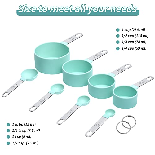 Measuring Cups Set Measuring Spoons Set, Nesting Measure Cups with Stainless Steel Handle, For Measuring Dry and Liquid Ingredients Small Teaspoon with Plastic Head (Mint Green) - color: Mint Green