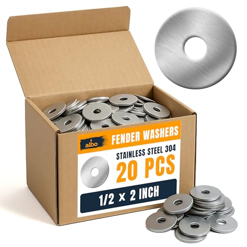ALBO 20 Pcs 1/2" x 2" 304 Stainless Steel Fender Flat Washers - size: 1/2"x2" - 20pcs