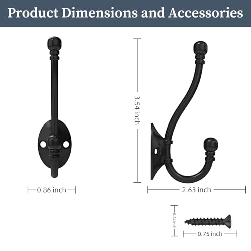 CBWLWJ 6 Pack Heavy Duty Wall Hooks for Hanging, Metal Coat Hooks Wall Mount, Easy to Install, Ideal for Living Room, Bathroom, Kitchen, Bedroom (Black) - color: Black