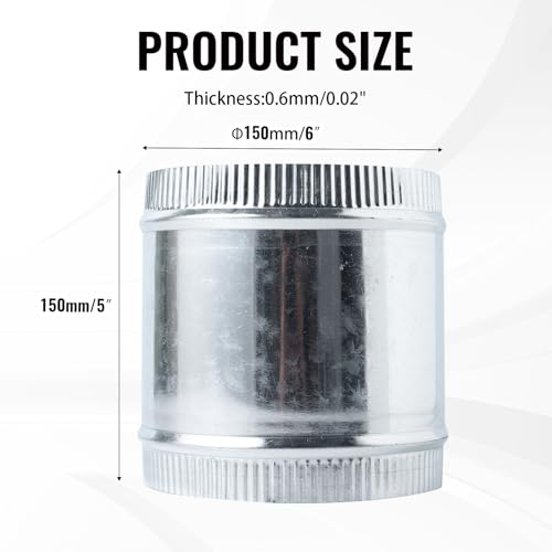 6 Inch Round Galvanized Steel Duct Connector - Metal Ventilation Pipe Coupler - Dryer Vent Hose Extension - HVAC Ducting Coupling for Straight Connection - size: 6 Inch