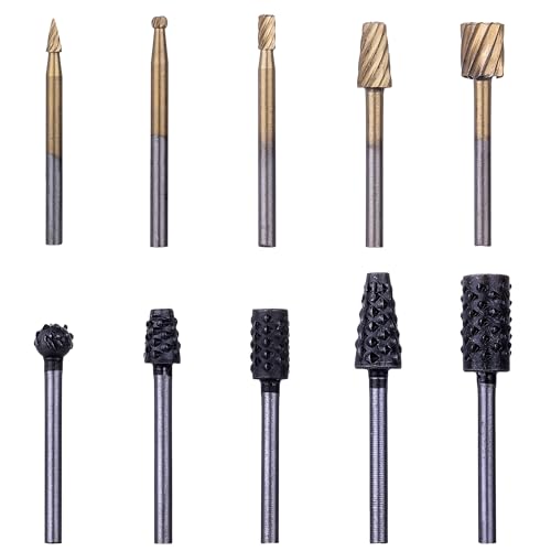 10PCS Rotary Burr Wood Carving Rasp Files Set with 1/8" Straight Shank - size: 1/8" Straight Shank (10 Pcs)