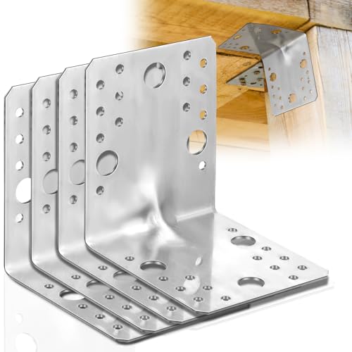 Shimeyao 4 Pcs 4x4 Steel L Brackets 1.7mm Angle Bracket 90 Degree, Silver - color: Silver