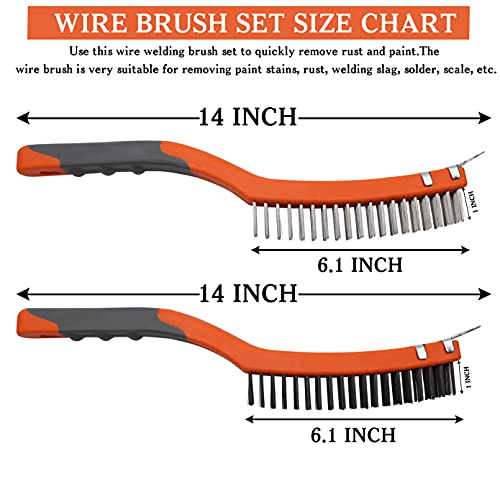 MAXMAN Wire Brush Set 2Pcs, 14" Stainless/Carbon Steel, Rust &Paint Remover