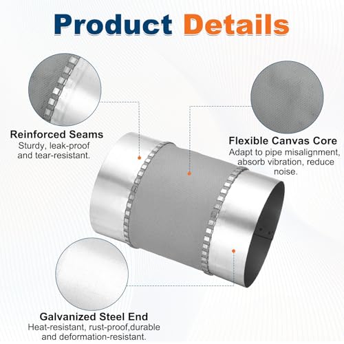 Flexible Duct Connector 5" Galvanized Steel Male Fit Silver 2Pcs - size: 5 Inch