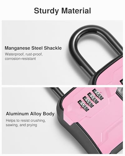Puroma Key Lock Box for House Keys Combination Lockbox with Code, 1 Pink - color: Pink
