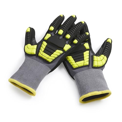 Amazon Basics Safety Work Gloves, Cut Level A1, Abrasion ANSI Level A4, Impact Resistant, Touch Screen Friendly, 15G Sandy Nitrile Palm, Yellow, Size X-Small, Pack of 120 Pairs - size: X-Small