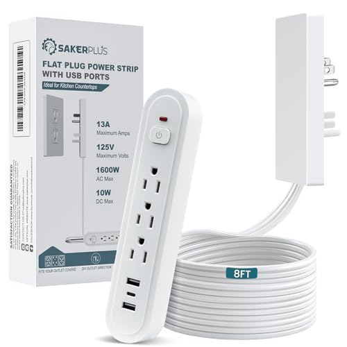 Sakerplus Outlet Concealer Power Strip-Outlet Cover Extender Outlets-8ft - style: 8ft (USB & AC ports)