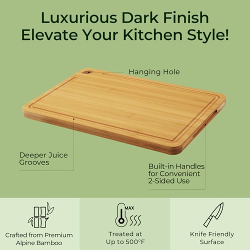 Keechee Chopping Board Duo 2-Pcs Natural Bamboo With Juice Channels & Knife-Friendly Finish For Versatile Kitchen Use(2Pcs) - color: Bamboo, size: 2-Piece