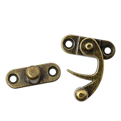 2 Sets Antique Right and Left Latch Hook Hasp and 4pcs Small Box Mini Hinges with Replacement Screws, Bronze