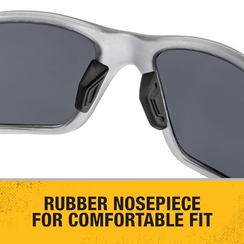 DEWALT DPG112-2D Miter™ Premium Vented No-Slip Safety Glasses – Smoke Lens – Vented Frame & Lenses – Rubber Temples & Nosepiece – 1 Pair - color: Gray/Yellow / Smoke, size: One Size
