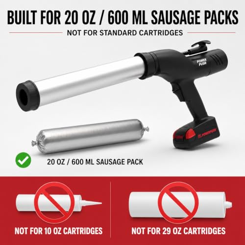 5026 Series Cordless Caulking Gun – 20V Lithium Battery Powered Electric 20oz Cartridge Dispenser, Lightweight 5.6 lbs, 850 lb Thrust, No-Drip Sealant & Adhesive Applicator - size: 20oz Sausage / 600ml, style: Cordless 20V (5000 Series)