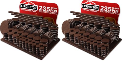 Felt Furniture Pads X-PROTECTOR 235 PCS Premium Furniture Pads - Felt Pads Furniture Feet Best Wood Floor Protectors - Protect Your Hardwood & Laminate Flooring! (Pack of 2) - size: 235 PCS Brown, Round & Square (Pack of 2)