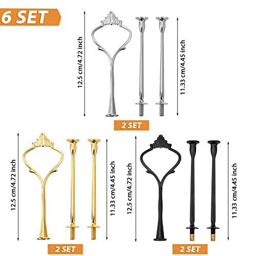 Patelai 6 Sets 3 Tier Cake Stand Hardware Tiered Tray Plate Hardware Kit Heavy Metal Cake Fruit Food Plate Stand Fitting Stacking Kit for Serving Dessert Cupcake Dish Food (Simple,Black,Silver,Gold) - color: Black, Silver, Gold, size: Simple