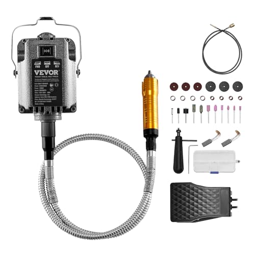 VEVOR Flex Shaft Grinder, 1000W 30,000RPM Electric Flex Shaft Rotary Tool Carver, Multi-functional Hanging Grinding Machine with 31PCS Accessories & Foot Pedal for Carving Buffing Drilling Polishing