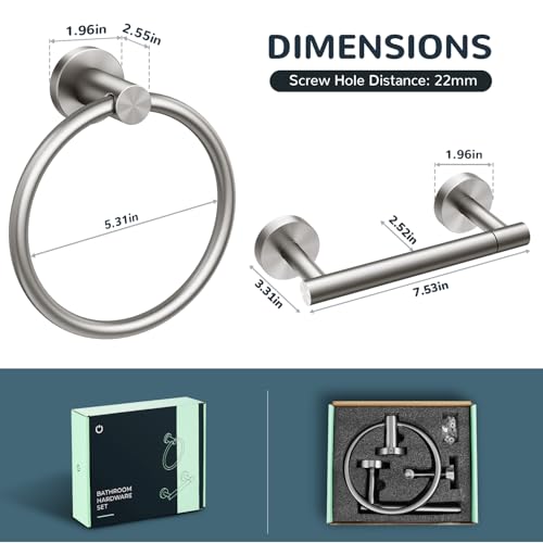 FORIOUS Toilet Paper Holder and Towel Ring Set, Bathroom Accessories Set - color: Stainless Steel