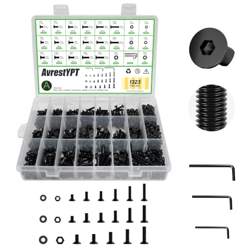 1323Pcs 410 Stainless Steel M3 M4 M5 Screw Kit - 3D Printer Mini Screw, Allen Head/Flat Head/Countersunk Bolt/Screws, Metric Bolts Assortment, Silver Nuts and Bolts for Mechanical Hardware - size: M3/4/5-1323Pcs