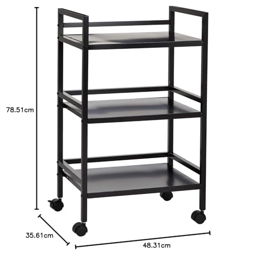 Amazon Basics 3-Tier Metal Rolling Utility Cart, Storage Organizer, Multifunctional Storage, Mobile Shelving, Black