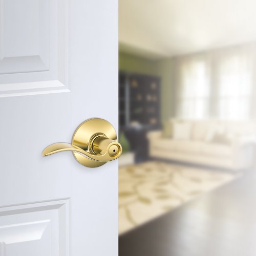 SCHLAGE Accent Bed/Bath Privacy Door Handle with Lock, Bright Brass - color: Bright Brass, size: Standard