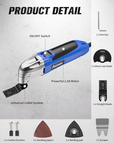 AVID POWER Oscillating Tool 3°Oscillation Angle 22,000 OPM Oscillating Saw - color: Blue