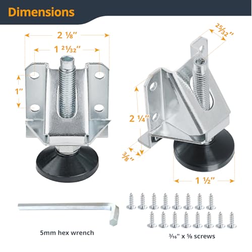 POWERTEC Leveling Feet 4PK, Heavy Duty Adjustable Furniture Leg Levelers with Nylon Foot, Screws & Lock Nuts for Workbenches, Cabinets, Tables & Shelving (71136) - size: Set of 4, style: Leg Leveler