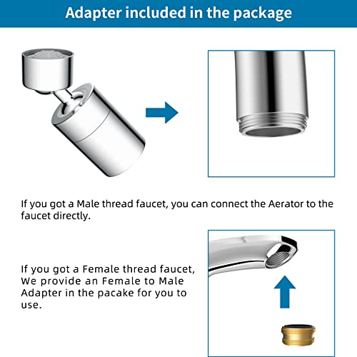 Hibbent NSF/ANSI/CAN 61 & cUPC Certified 2-Flow Aerator, Chrome - color: Chrome, style: Upgraded 360 Degree Faucet Aerator