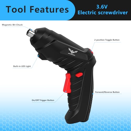JENABOM 3.6V Cordless Electric Screwdriver Set, Mini Drill Set - color: Black