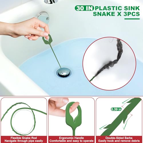 EastLink Drain Snake Tool Set 18Pcs, Drain Clog Remover & Cleaner Brush Kit