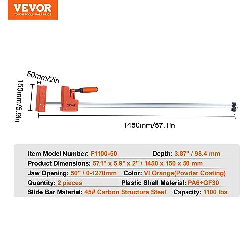 VEVOR 50" Parallel Bar Clamp Set, 1100 lbs Load Limit, 2-Pack - size: 50"(2 Pack), style: Heavy-Duty