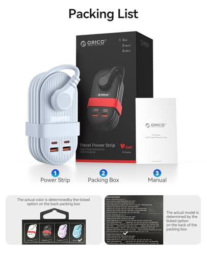 ORICO 65W GaN Travel Power Strip, 7 in 1 Charging Station(3AC, 4 USB Ports) - color: Blue
