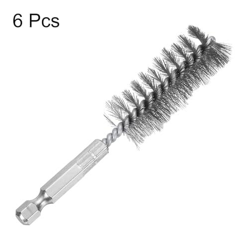 HARFINGTON 6Pcs Stainless Steel Bore Brush 20mm Dia 4" Long Cleaning Twisted Wire Brush with Handle 1/4" Hex Shank for Tubes, Ports, Bearings - size: 20mm